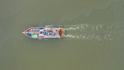 Aerial view fisherman boat