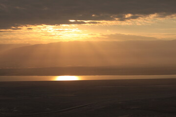 Sunrise hike to the old ruins of the archeological site of Masada in Israel, Middle East
