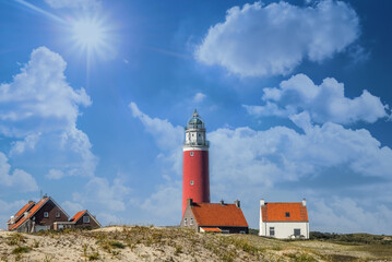 Fototapeta na wymiar Lighthouse 'Eierland' near the Cocksdorp in the north of the Wadden Island Texel, Holland.