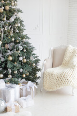 Living room with white christmas decorations