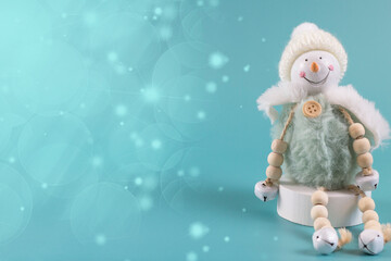 Christmas blue background with snowman