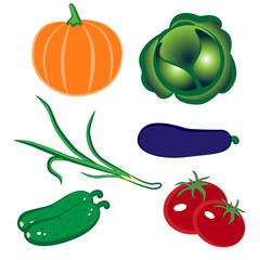 Set of fresh garden vegetables on a white background.