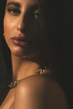 portrait of a woman close up with jewelry