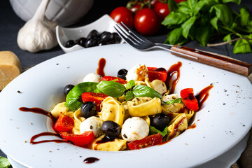 rustic tortellini pasta salad with mozzarella