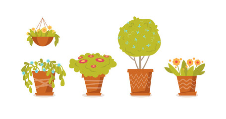 Set with home plants. Editable vector illustration in bright colors.