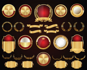 Retro vintage golden badges labels ribbons and shields