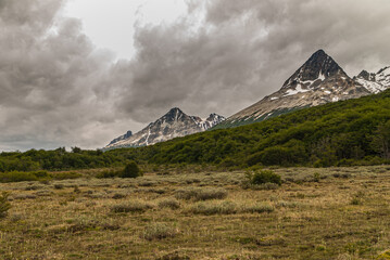 Ushuaia, Tierra del Fuego, Argentina - December 13, 2008: Martial Mountains in Nature Reserve....