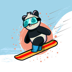 Cute Panda vector illustration snowboarding sport