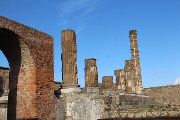 Columns in Pompeii ruins.