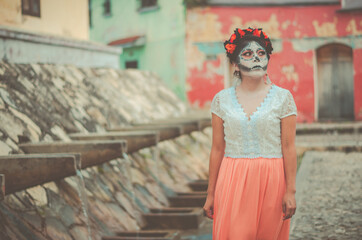 woman made up of catrina mexican cultural tradition