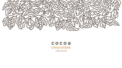 Cacao plantation. Art line border Vector abstract