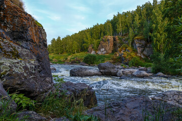 One of the popular tourist places near Yekaterinburg, river Iset threshold revun, close-up view of...