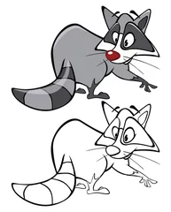 Gordijnen Vector Illustration of a Cute Cartoon Character Raccoon  for you Design and Computer Game. Coloring Book Outline Set  © liusa