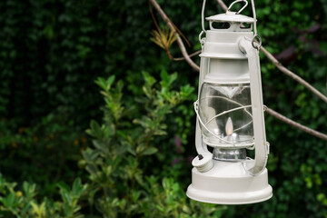 Beautiful white lantern, suitable for camping in the forest, enhancing the mood for traveling.