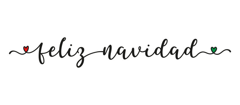 Hand sketched FELIZ NAVIDAD quote in Spanish as banner. Translated Merry Christmas. Lettering for poster, label, sticker, flyer, header, card, advertisement, announcement..