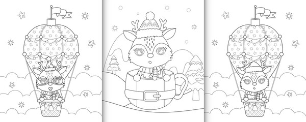 coloring book with cute deer christmas characters