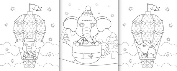 coloring book with cute elephant christmas characters