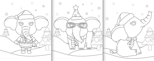 coloring book with cute elephant christmas characters