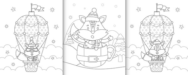 coloring book with cute fox christmas characters