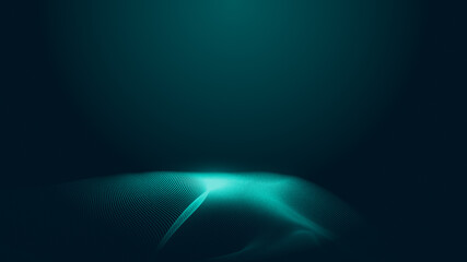 Dot green wave light screen gradient texture background. Abstract  technology big data digital background. 3d rendering.