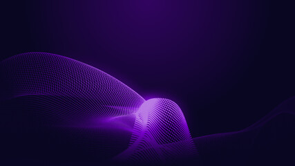 Dot blue purple wave line light gradient dark background. Abstract  technology big data digital background. 3d rendering.