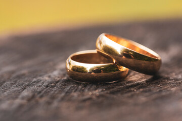 gold rings above the wooden trunk