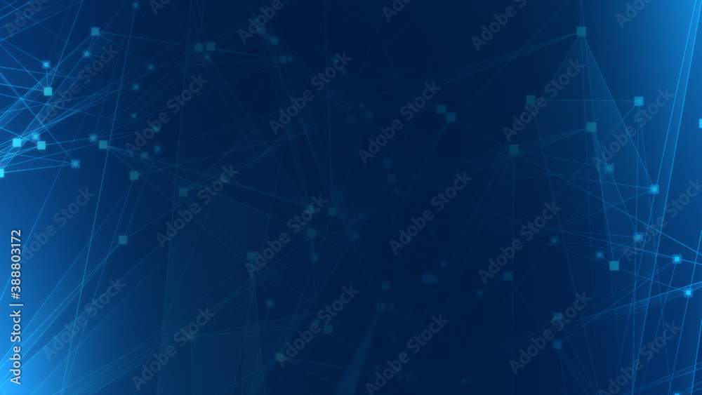 Poster Abstract blue polygon tech network with connect technology background. Abstract dots and lines texture background. 3d rendering.