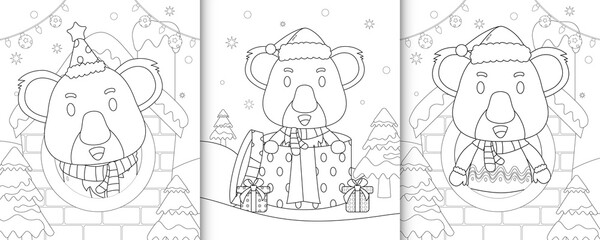 coloring book with cute koala christmas characters