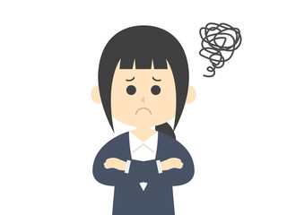 腕を組んで悩むビジネスウーマンのイラスト