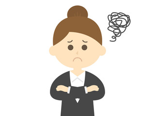 腕を組んで悩むビジネスウーマンのイラスト