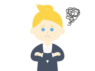腕を組んで悩む白人ビジネスウーマンのイラスト