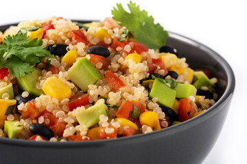 Mexican salad with quinoa in bowl isolated on white background