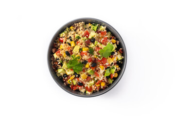 Mexican salad with quinoa in bowl isolated on white background