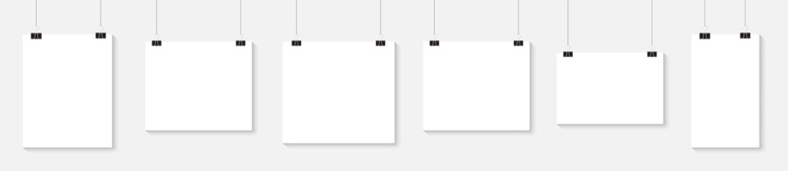 White poster hanging. Mock up empty paper blank