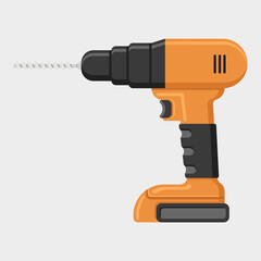 Electric drill flat vector illustration.