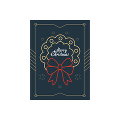 Merry christmas minimalist card with christmas wreath and bow, colorful design