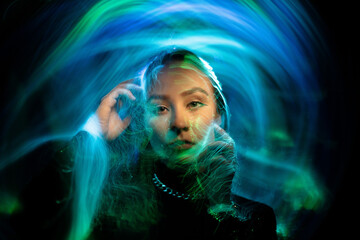 Portrait in the style of light painting. Long exposure photo