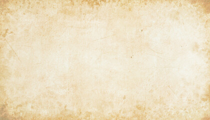 Old brown parchment background design with distressed vintage stains and ink spatter and white faded shabby center, elegant antique beige color