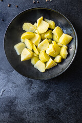 boiled potato garnish vegetables meal on the table tasty serving size top view copy space for text food background rustic