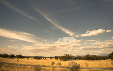 Panoramic sunset view from a farm in Australia 
