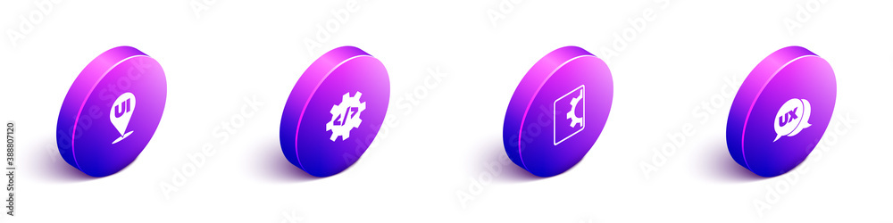 Wall mural set isometric ui or ux design, front end development, web and icon. vector.
