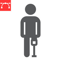 Man with leg prosthesis glyph icon, disability and artifical, handicapped person with prosthesis sign vector graphics, editable stroke solid icon, eps 10.