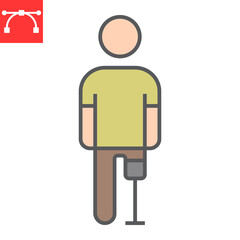 Man with leg prosthesis color line icon, disability and artifical, handicapped person with prosthesis sign vector graphics, editable stroke filled outline icon, eps 10.