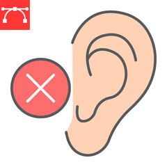 Deaf color line icon, disability and deafness, hearing impaired sign vector graphics, editable stroke filled outline icon, eps 10.