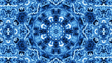 Fairy winter kaleidoscope pattern background with concentric blue glacier gradient elements