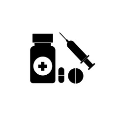 Medicine bottle, capsule and syringe icon design