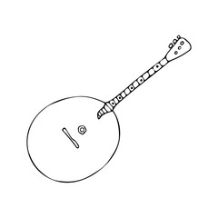 Beautiful hand-drawn black vector illustration of one toy domra isolated on a white background for coloring book for children. stringed musical instrument