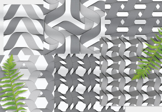 Seamless Pattern Collection with Gray Wavy Striped Ribbons