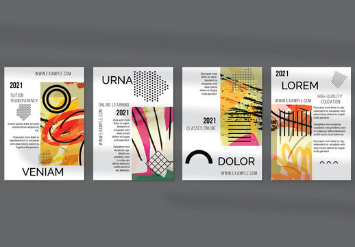 Flyer Layout with Geometric Shapes and Abstract Bright Rectangle on White