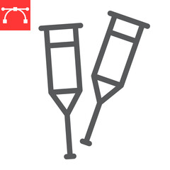 Crutches line icon, disability and equipment, crutch sign vector graphics, editable stroke linear icon, eps 10.